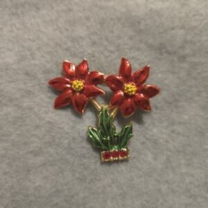 Vintage Signed 1960s BJ (Beatrix Jewelry) Christmas Poinsettia Brooch Pin